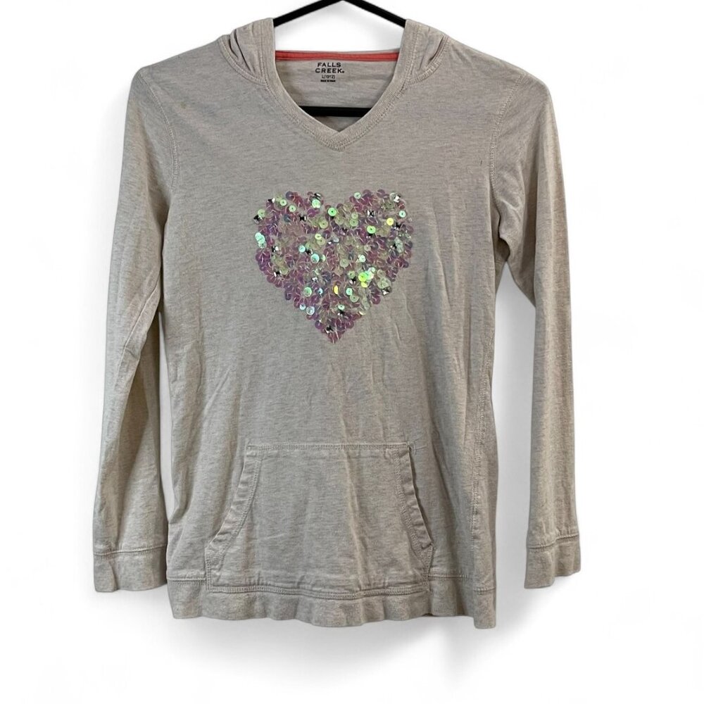 Falls Creek L 10/12 Long Sleeve Hoodie With Sequin Heart Design & Front Pocket